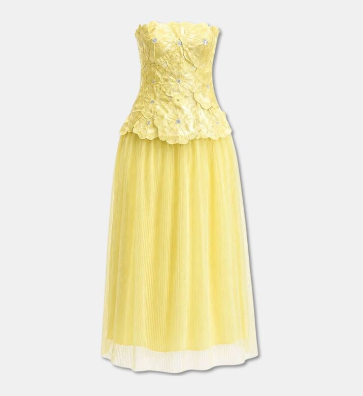 Savanna Tulle Strapless Corset Dress, Yellow, L, Packshot View