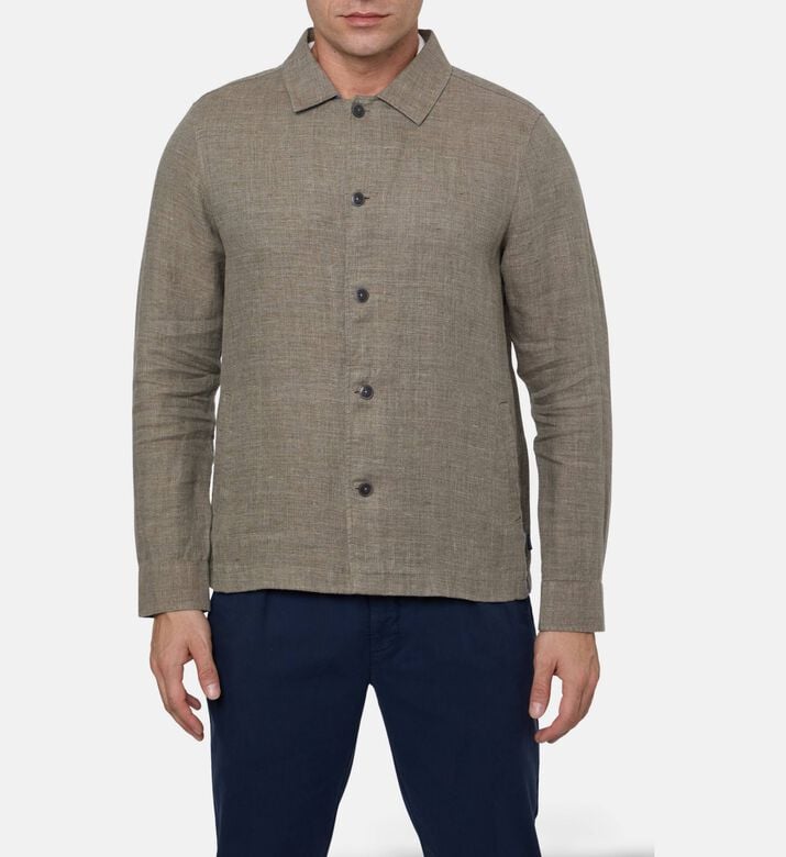 Hackett London Linen Classic Button Closure Shirt, Model View
