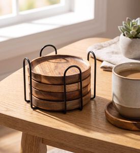 Estia Allure Wooden Coasters Metal Base Set Of 4, Model View