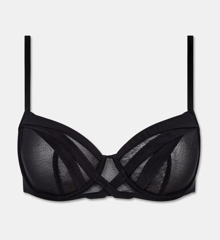 Chantelle Mesh Half-cup Underwire Bra, Black, 85, C, Packshot View