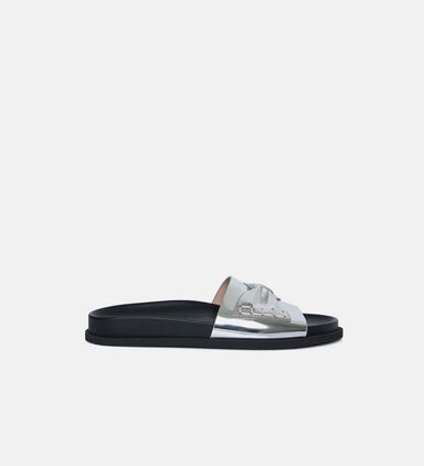 Metallic Leather Round Toe Slippers