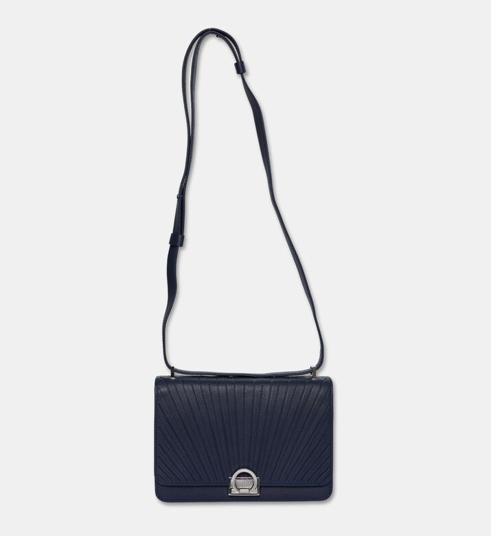 Camille Fournet Signature Calf Leather Pleated Shoulder Bag, Indigo, Packshot View