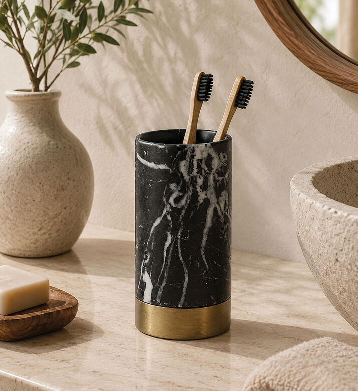 Aquanova Nero Marble Toothbrush Holder, Black, Packshot View