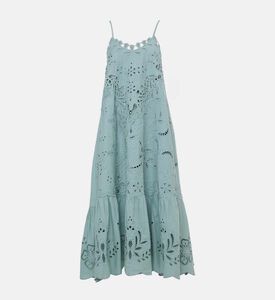 فستان واسع بدون أكمام وياقة في بتطريز أزهار