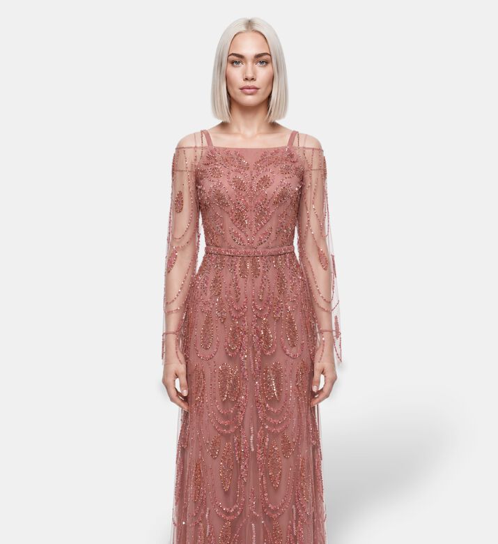 Suzy Matar Sequinned Tulle Evening Gown, Model View