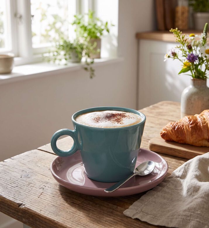 Estia Cappuccino Saucer Cream Cup New Bone China, Green, 200-ml, Model View