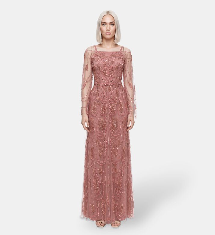 Suzy Matar Sequinned Tulle Evening Gown, Model View