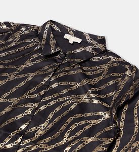 قميص بشعار بطبعة سلسلة ذهبية بصف أزرار