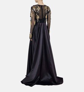 Black Satin Slitted Gown