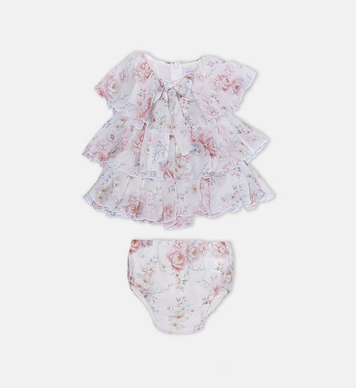 Chiffon Floral-print Bow-detail Dress Knickers Set