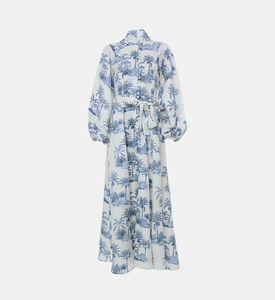 Carter and White Noor Palm Tree-print Bishop Sleeves Midi Dress, Packshot View