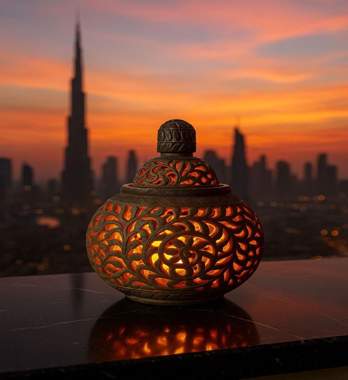 Tohfa Luxe Majestic Hand-carved Marble Bukhoor Diffuser Oil Burner Set, Packshot View