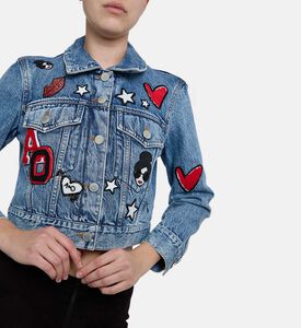 Alice and Olivia Embroidered Long-sleeve Cropped Denim Jacket, Model View