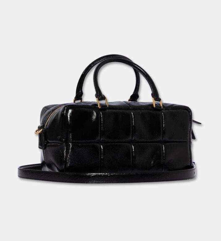 Mlouye Grid Leather Quilted Pattern Bag, Black, Packshot View
