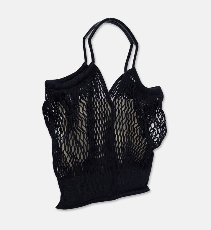 Hereu Leather-details Filt Net Tote Bag, Black, Packshot View