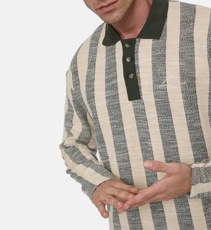 Les Deux Bowie Jacquard Long-sleeve Jersey Polo, Olive, L, Model View
