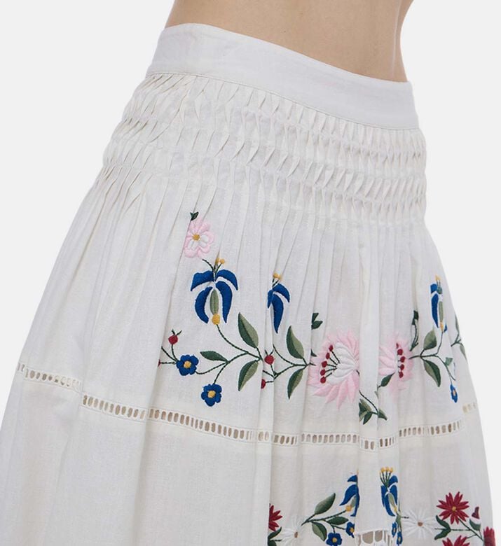 Floral-embroidery Pleated-detail Skirt Floral-embroidery Pleated-detail Skirt