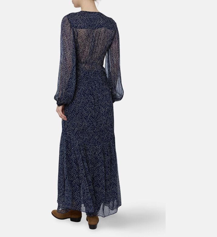 Isabel Marant Chiffon Printed V-neck Maxi Dress, Navy, 40, Model View