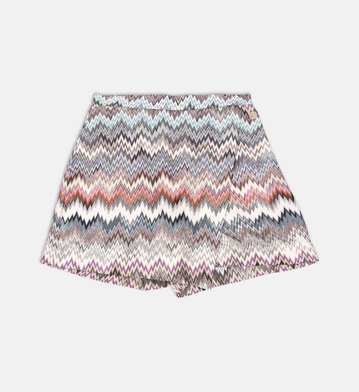 طقم تنورة وبلوزة طويلة الأكمام متعددة الألوان بزخارف متعرجة