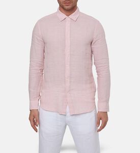 Galeries Lafayette Linen Button-down Classic Collar Shirt, Light-pink, M, Model View
