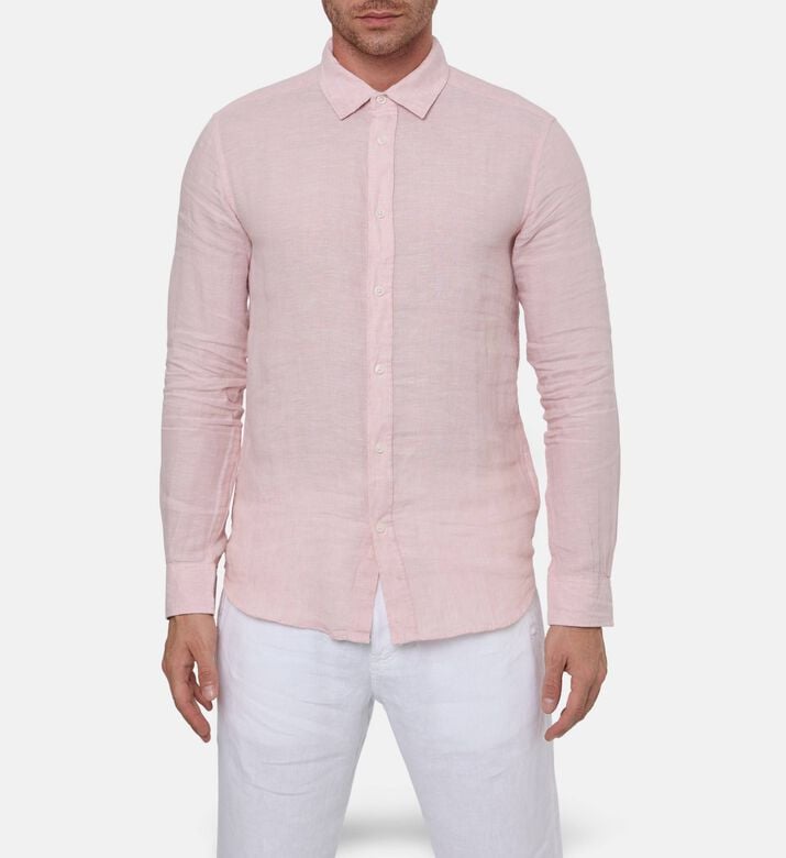 Galeries Lafayette Linen Button-down Classic Collar Shirt, Light-pink, M, Model View