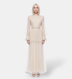 Suzy Matar Tulle Embellished Evening Gown, Model View