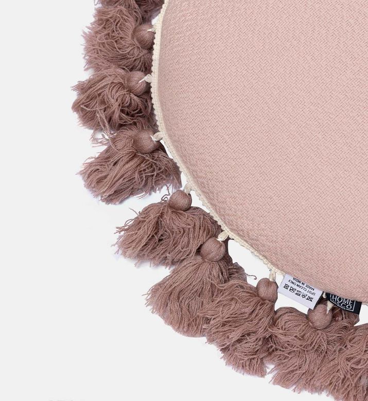Home Deco and More Cameo Dobby Cotton Tassel Filled And Vaccumed Cushion, Pink, Packshot View