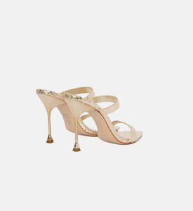 حذاء مفتوح من الخلف جلد بلمسة نهائية ذهبية