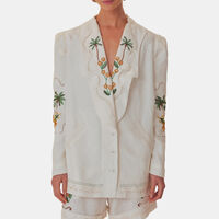Coconut Tree Macaw Embroidered Richelieu Blazer