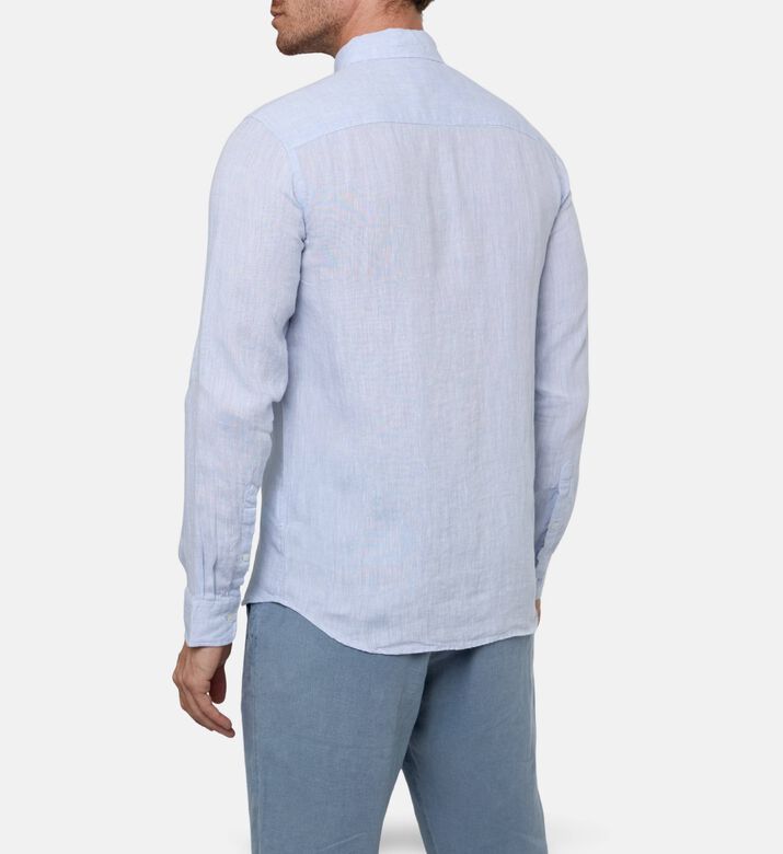 Galeries Lafayette Linen Button-down Classic Collar Shirt, Blue, S, Model View