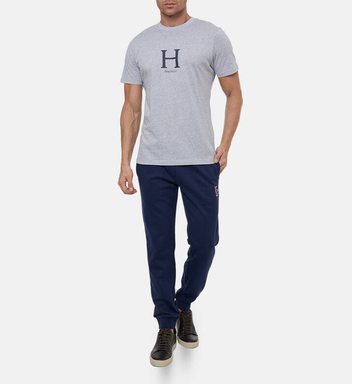 Hackett London Logo-detail Ribbed Short-sleeve T-shirt, Light-grey, L, Model View