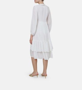 Plumetis-print Long-sleeve Midi Dress