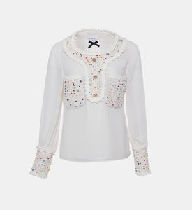 بلوزة بأكمام طويلة بتقليمات تويد