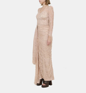 فستان ساتان بكشكشة تول مزين بأزهار