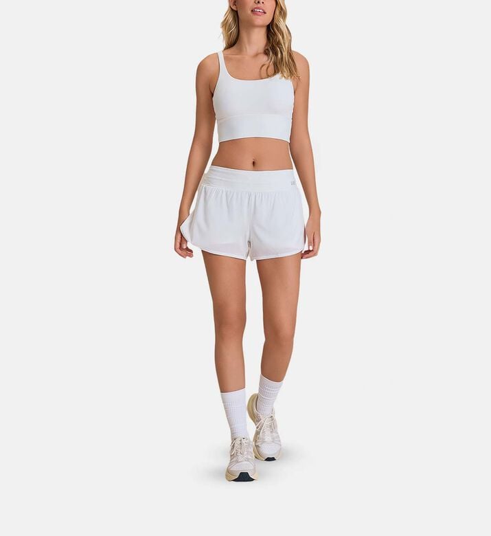 LIVE! Gathered Waist Flared Shorts, White, S, Model View LIVE! Gathered Waist Flared Shorts, White, S, Model View