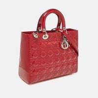 Dior Red Cannage Patent Leather Large Lady Dior Tote Bag Preowned