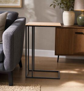 Home Deco and More Aston Wood Top Sofa Side Table, Black, 40x25-cm, Model View
