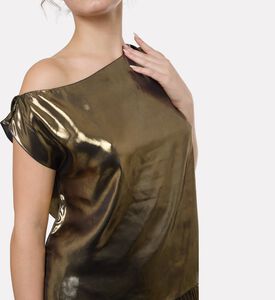 Blue For Burgundy Metallic Asymmetrical Top, Model View