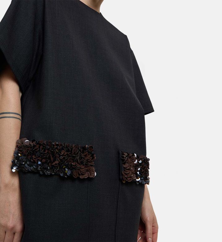 Plan C Sequined Front Patch Pockets Mini Shift Dress, Model View
