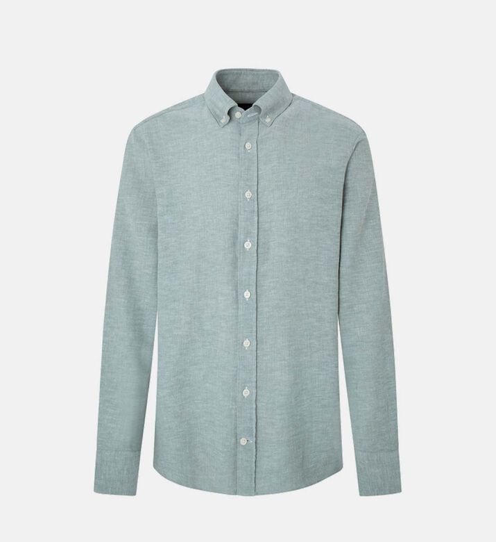 Melange Texture Cotton Button-up Shirt