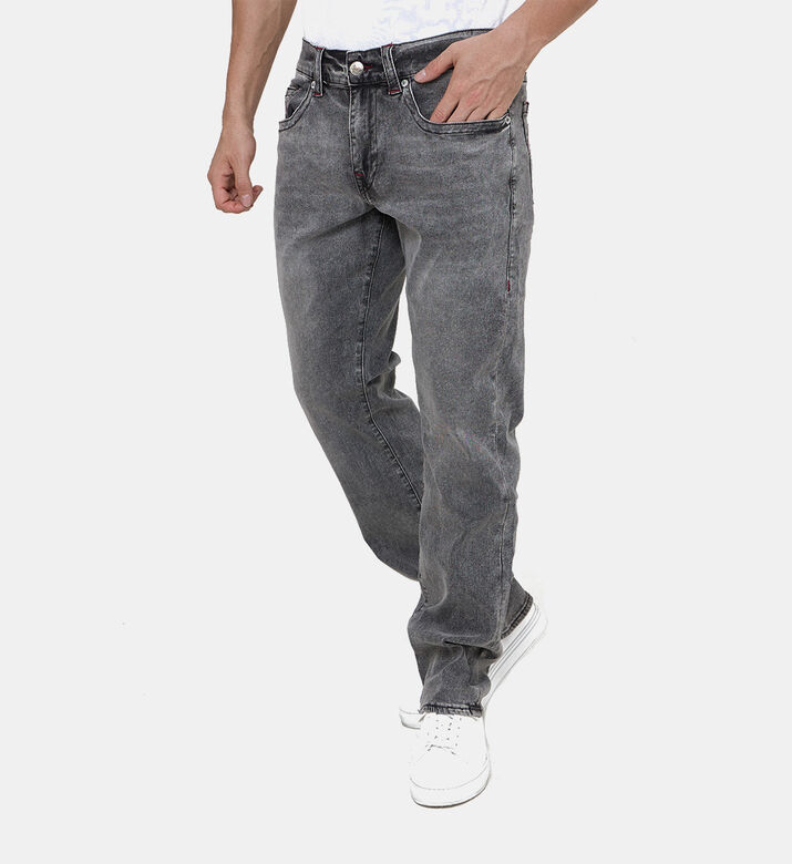 Washed Straight-cut Denim Pants