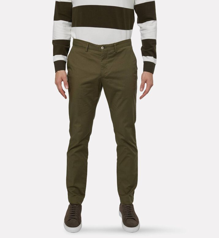 Hackett London Pleated Button Closure Chino Pants, Green, 36, Model View