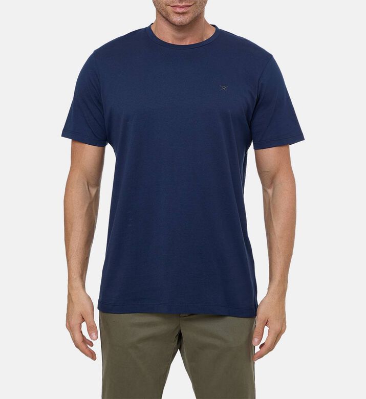 Hackett London Embroidered Oar Logo Ribbed Collar Short-sleeve T-shirt, Blue, S, Model View
