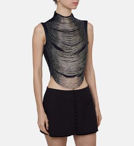 بلوزة بياقة عالية مزينة بشراشيب معدنية