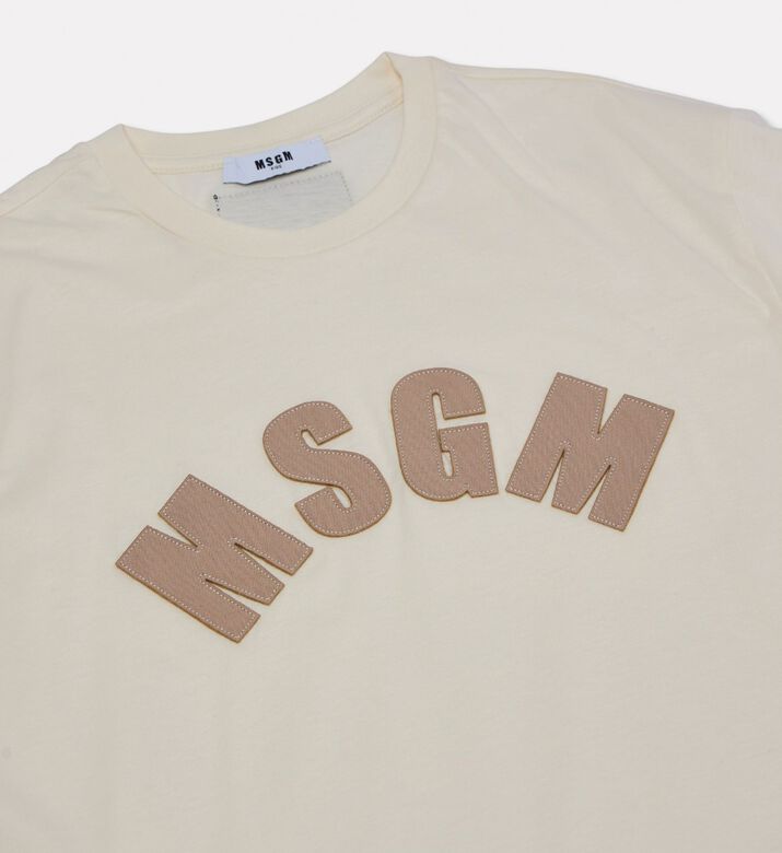 MSGM Sequin Logo Crop T-shirt, Light-brown, 8y, Packshot View