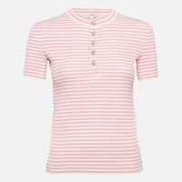Stripe Rib Knit Band Collar Top Pre-owned