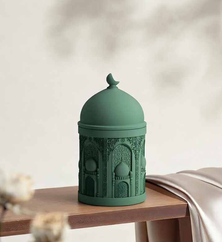 Silsal Arabian-inspired Filled Candle Jar, Green, Packshot View