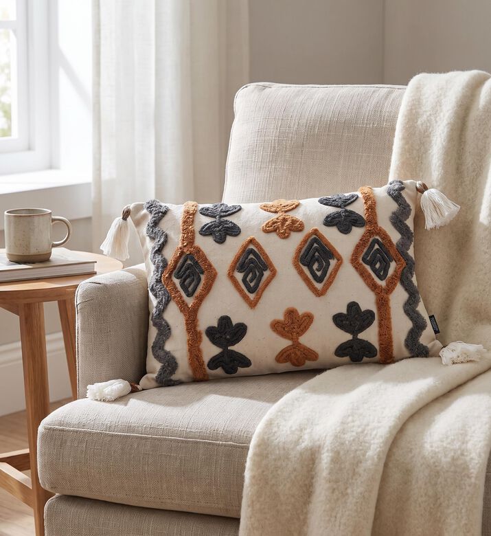 Home Deco and More Kayan Fringe Lace Cotton Filled And Vaccumed Cushion, Packshot View