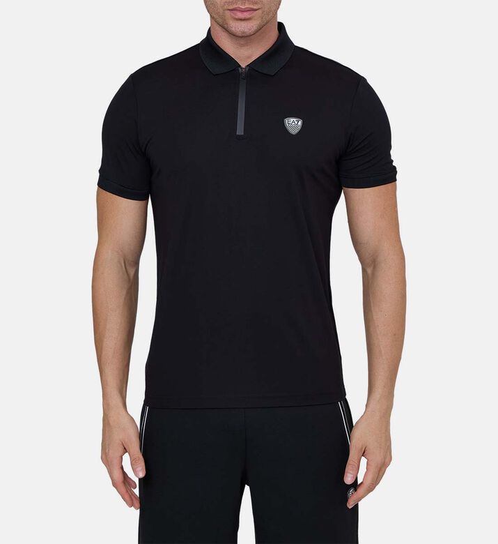 Zippered Collar Logo Polo Shirt