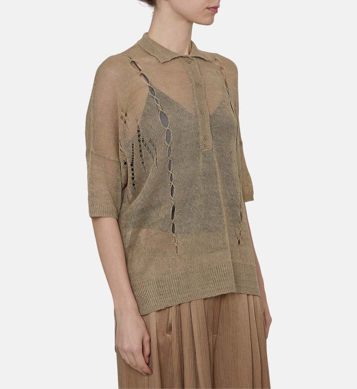 Cut-out Short-sleeve Button-up Shirt